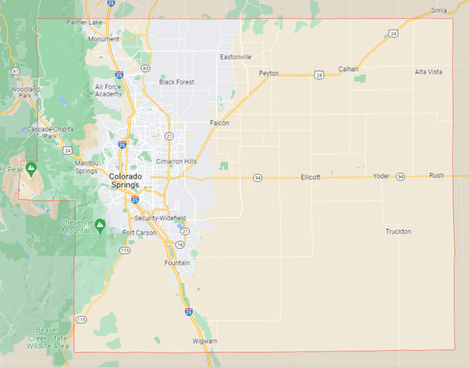 Map of El Paso County, Colorado - home of JBL Action Marketing