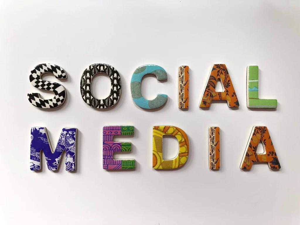 The words SOCIAL MEDIA written in colorful designs for each letter. Represneting JBL Action Marketing's Social Media Setup service. 