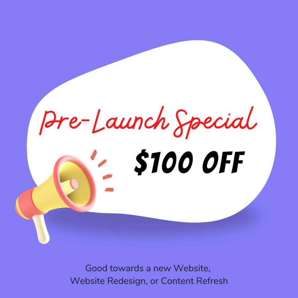 Pre-launch special Coupon $100 off towards website services by JBL Action Marketing. 